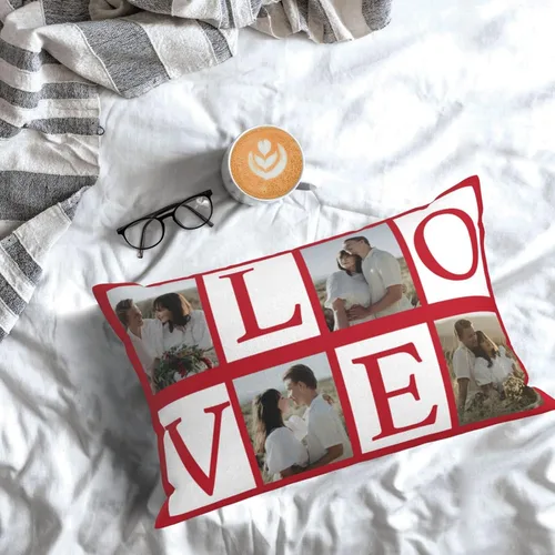 Vista 7 de Fundas de almohada de algodón personalizadas con collages de fotos de 12 x 20 pulgadas, fundas protectoras de almohada personalizadas con cremallera