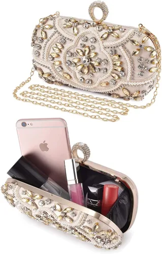 Vista 4 de UBORSE Bolsos de mano de cristal con cuentas para mujer, bolsos de noche formales con diamantes de imitación para boda, graduación, cóctel, fiesta