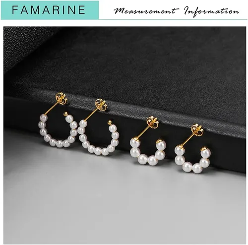 Vista 5 de FAMARINE Pearl Hoop Earrings for Women