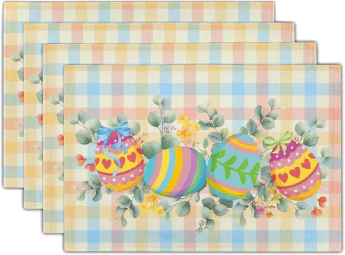 Vista 12 de Juego de 4 manteles individuales de otoño para mesa de comedor, hojas de calabazas de otoño, cosecha de Acción de Gracias, tela lavable