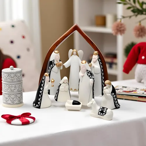 Vista 2 de Comfy Hour Rhode Island - Novedad Faith and Hope Baby Jesus Nativity, 9 piezas de Santa Familia con figuras de ángel, escena de Navidad