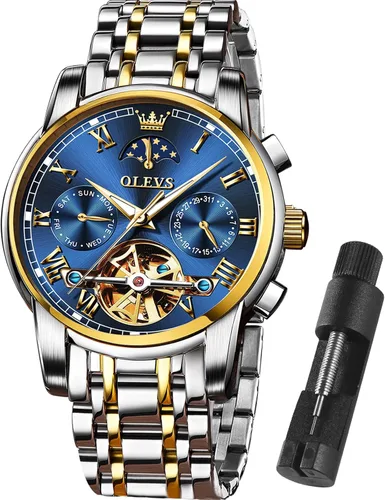 Vista 7 de OLEVS Relojes mecánicos automáticos para hombre, cuerda automática, impermeable, acero inoxidable, relojes de pulsera para hombre, reloj de lujo