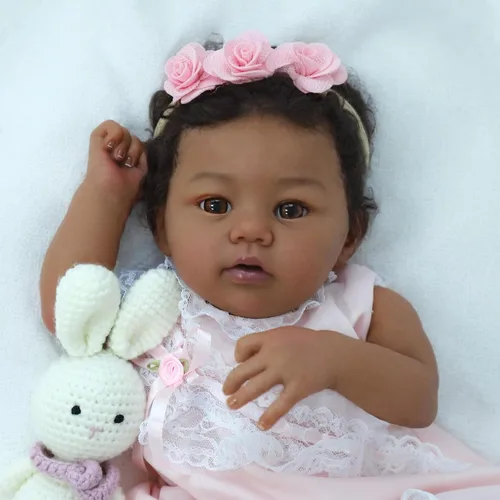 Vista 3 de KSBD Reborn Baby Doll Black Girl – Muñeca realista de 18 pulgadas afroamericana recién nacida hecha a mano con cuerpo suave y peso real y accesorios