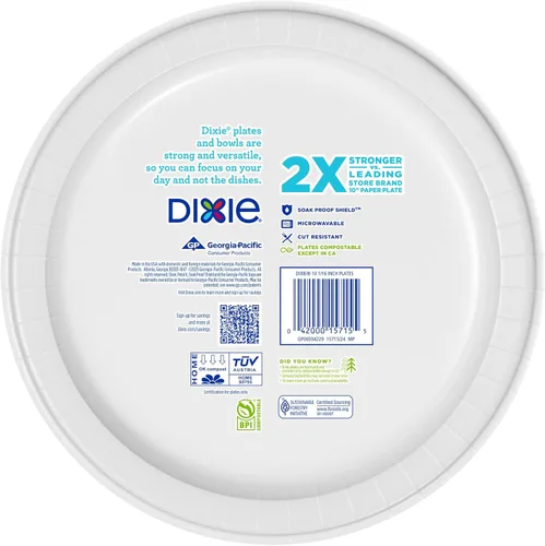 Vista 8 de Dixie Platos de papel grandes, 10 pulgadas, 54 unidades, 2 veces más fuertes, aptos para microondas, a prueba de remojos, resistentes a cortes