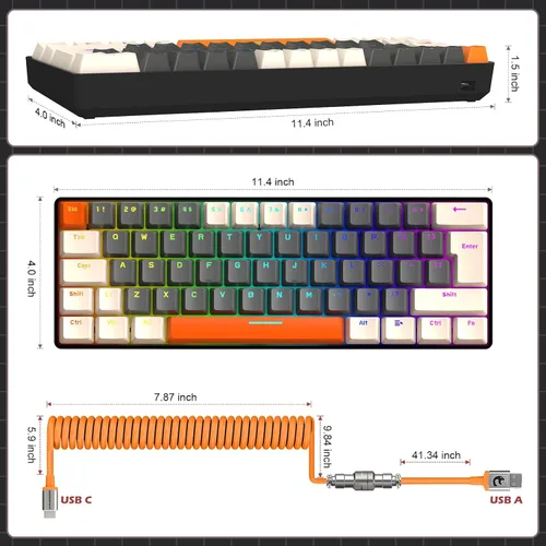 Vista 7 de ZIYOU LANG RK-T60 Wired Mechanical Gaming Keyboard Mini Portable with Rainbow Backlit 62Key ABS Keycaps Full Anti-Ghosting Ergonomic Design Coiled