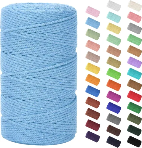 Vista 107 de Cuerda de macramé de 0.079 in x 220 yardas (656 pies), cuerda de algodón natural para colgar en la pared, ganchos de plantas, manualidades Verde