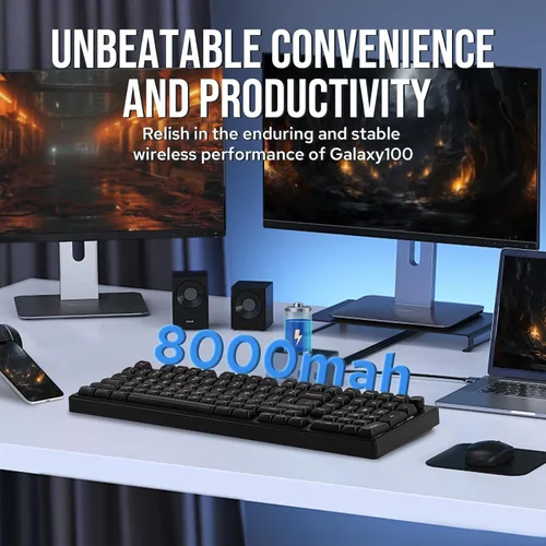 Vista 2 de EPOMAKER Galaxy100 QMK/VIA Wireless Gaming Keyboard, Aluminum Shell, BT/2.4Ghz/USB-C, Pre-Lubed Hot-Swappable Linear Switches, NKRO, RGB Backlit