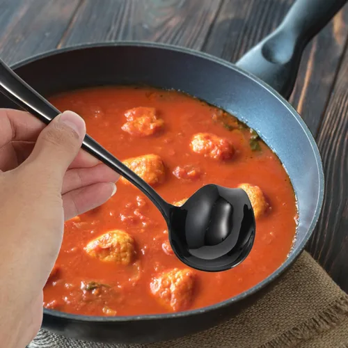 Vista 5 de OSALADI Cuchara de sopa Duckbill de acero inoxidable con mango largo resistente a derrames, diseño para salsas y postres de 7.48 pulgadas, utensilio