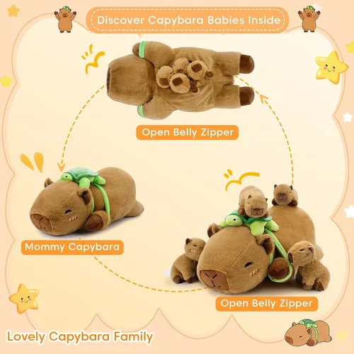 Vista 9 de SQEQE Capybara - Peluches con bebés, almohada de felpa suave Capibara