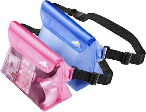 Vista 15 de HEETA Paquete de 2 bolsas impermeables con correa para la cintura, bolsa seca táctil con cinturón ajustable para teléfono, objetos de valor
