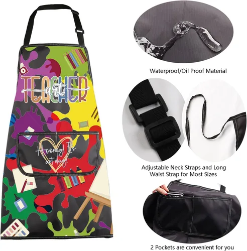 Vista 5 de MBMSO Delantal para profesores de arte, delantal de artista con bolsillos, regalos para profesores de arte, para amantes de los artistas, delantal