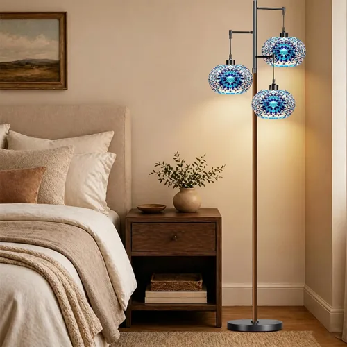 Vista 8 de ILLMTW Lámpara de pie turca para sala de estar, dormitorio, lámpara de pie marroquí Tiffany de mosaico, lámparas de vitral, lámparas altas