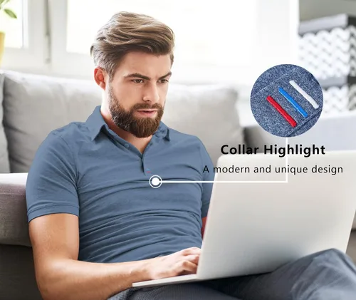 Vista 9 de V VALANCH Polo de golf de manga corta para hombre, estilo casual, con cuello que absorbe la humedad