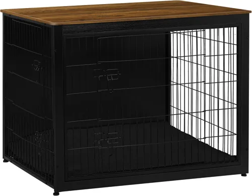 Vista 49 de DWANTON - Perrera con cojín, de madera, con puertas dobles, para interiores, S, M, L, 27.2 pulgadas de largo, negro