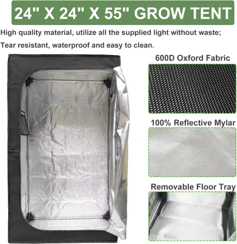 Vista 3 de Kit completo de tienda de cultivo Mylar 2x2 Kit de tienda de cultivo 24"x24"x55" Habitación de cultivo de plantas de interior LED Luz de crecimiento