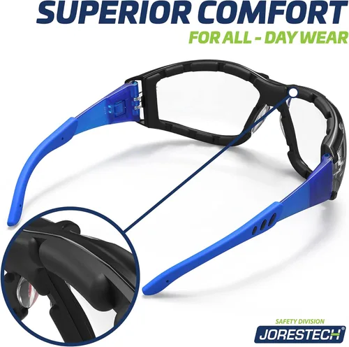 Vista 4 de JORESTECH Safety Glasses with Adjustable Strap - 3 in 1 Converter High Impact Resistance Anti-Fog Azul