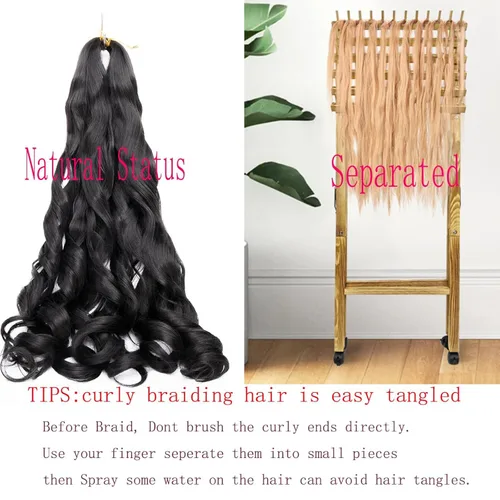 Vista 5 de Paquete de 8 paquetes de cabello trenzado francés, 18 pulgadas, cabello de ganchillo en espiral ondulado suelto para mujeres negras, preestirado