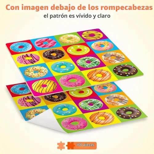 Vista 3 de SYNARRY Rompecabezas de madera de 100 piezas para niños de 4 a 8 años, rompecabezas de donas para niños de 4 a 6 años, 8 a 10 años, rompecabezas