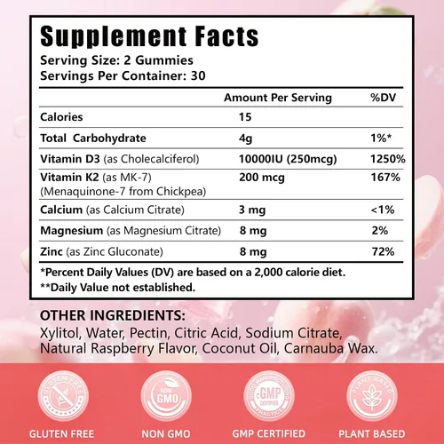 Vista 2 de Gomitas de vitamina D3 K2, 60 unidades, paquete de 2, sabor a melocotón