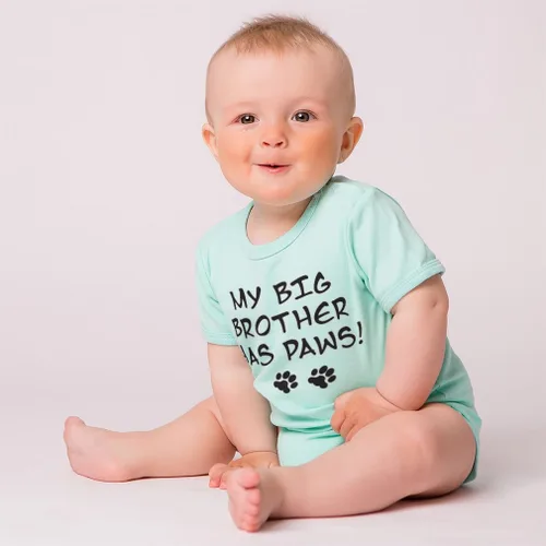 Vista 2 de Baby Bodysuit My Big Brother Has Paws Dog Lover Pet Boy & Girl Baby Clothes Solo un diseño blanco