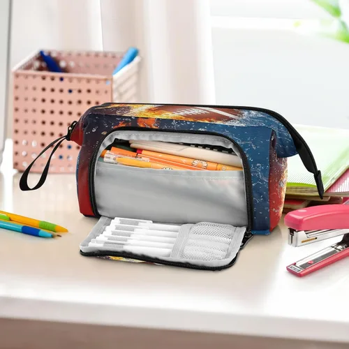 Vista 6 de SUABO Estuche para lápices de gran capacidad, bolsa de agua de fuego de fútbol americano, estuche para lápices, bolsa de papelería, bolsa