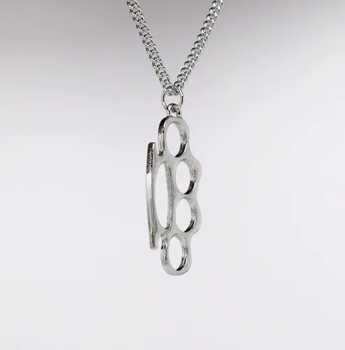 Vista 4 de Réplica "Knucks Charm" Collar colgante de plata pulida cadena de veinte pulgadas, Metal
