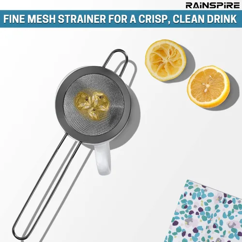 Vista 5 de Rainspire Colador pequeño de acero inoxidable de malla fina, mini colador de cóctel para cócteles, hierbas de té, café y bebidas, colador de té