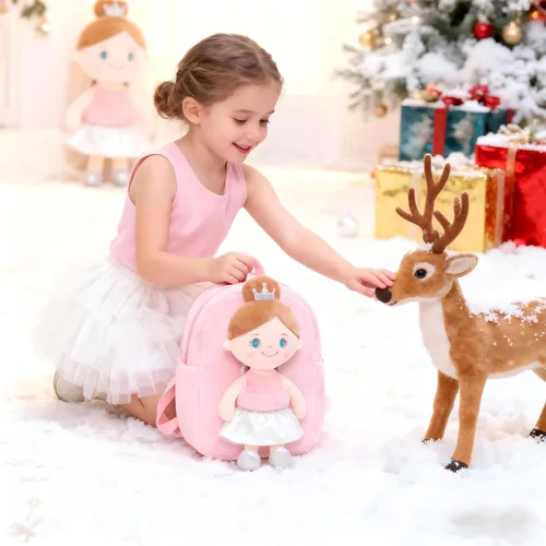 Vista 9 de Gloveleya Mochila para niños pequeños con muñeca de trapo, regalos para bebé, niña ángel rosa