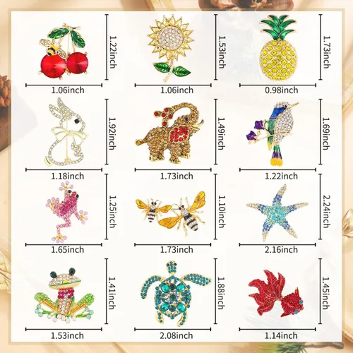 Vista 2 de 12 broches a granel para mujer, con diamantes de imitación, forma de animal, broche de flores para mujer, moda