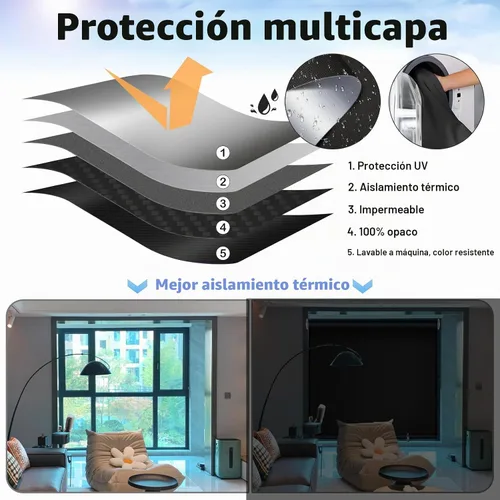 Vista 5 de SAUIRS Persianas enrollables opacas, sin cordón, para ventanas de interior, sin herramientas, sin taladro, tela con aislamiento térmico UV
