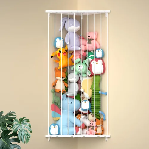 Vista 9 de Organizador de juguetes de almacenamiento de animales de peluche (patentado) – Soporte grande de esquina para animales de peluche de longitud Beige