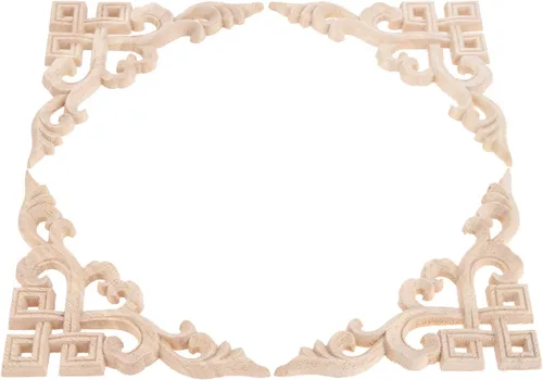 Vista 8 de MUXSAM Apliques de esquina vintage tallados en madera, juego de 4 calcomanías de madera sin pintar para techos de puerta de pared, gabinete