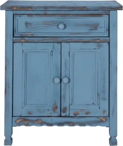 Vista 7 de Gabinete de acento de cabaña rústica con 1 cajón y 2 puertas en acabado azul antiguo para sala de estar - Requiere ensamblaje, madera desgastada