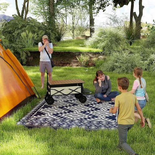 Vista 10 de Outsunny Alfombra de exterior para patio impermeable 9' x 18' rombo negro y Borde rombo negro y gris