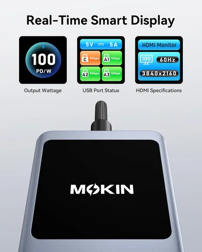 Vista 2 de MOKiN Hub USB C para adaptador MacBook con pantalla LCD inteligente