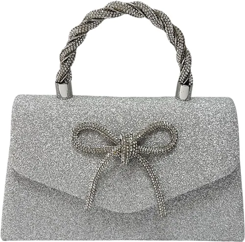 Vista 10 de Bolso de noche para mujer, embrague de lazo brillante, bolso formal de embrague de diamantes de imitación de boda adecuado para fiestas
