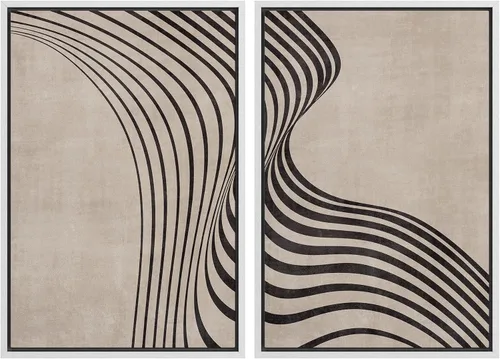 Vista 17 de SIGNWIN Lienzo enmarcado para pared, juego de arte de collage de ondas en espiral de mediados de siglo, formas abstractas, acogedor, neutro