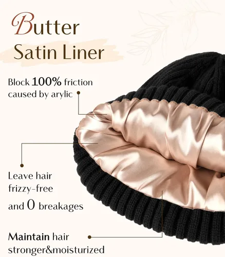 Vista 2 de YANIBEST Sombreros de invierno para mujer, gorro con forro de satén para clima frío, gorro para mujeres y hombres, sombreros de punto cálidos