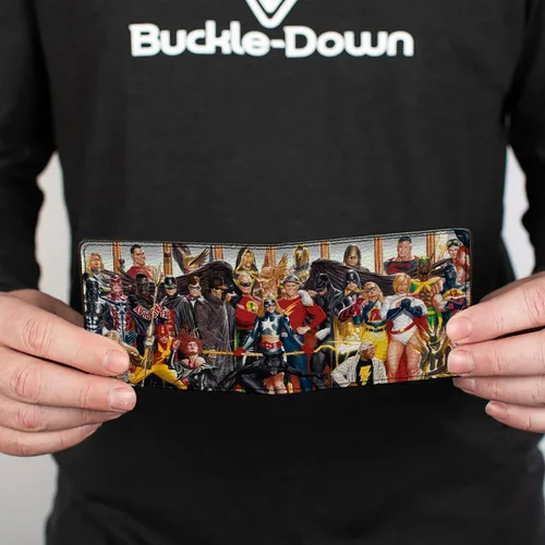 Vista 4 de Buckle-Down Billetera de DC Comics para hombre, plegable, Society of America Issue 26 Alex Ross Cover Pose, cuero vegano, Liga de la Justicia, 4.0 x