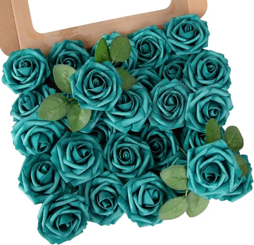 Vista 15 de MACTING 30 PCS Flores Artificiales Rosas Negras y Blancas Flores Falsas con Tallo Rosas de Espuma de Tacto Real para Boda Bola de Besos Ramillete