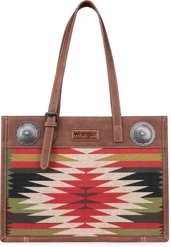 Vista 2 de Wrangler Aztec - Bolso de hombro abierto de lona con estampado azteca y cartera cruzada
