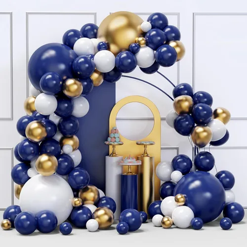 Vista 21 de Kit de arco de guirnalda de globos de color dorado y negro, 134 globos metálicos dorados y negros con diferentes tamaños para graduación