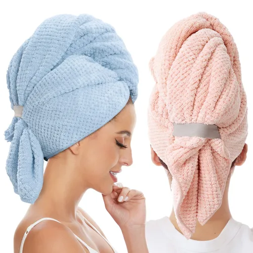 Vista 10 de Toalla Grande de Microfibra para Envolver el Cabello para Mujeres, Toalla de Secado de Cabello Anti-Encrespamiento con Correa Elástica, Secado
