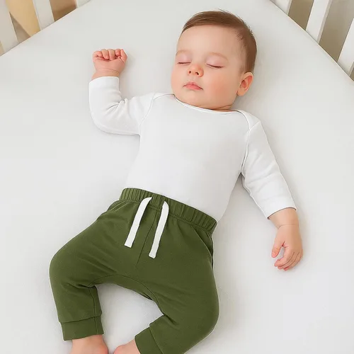 Vista 2 de SOBOWO Paquete de 3 pantalones deportivos para bebé recién nacido, harén de algodón, para niños y niñas, 0-3T entrelazados, 195 GSM
