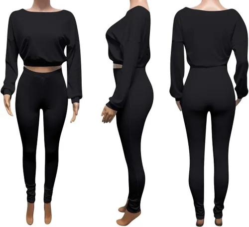 Vista 4 de Annystore Conjunto deportivo de 2 piezas para mujer, de manga larga, sin botones, con pantalones largos