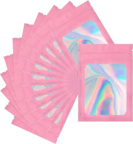 Vista 18 de joycraft 100 bolsas holográficas de tereftalato de polietileno, bolsas resellables a prueba de olores, bolsa para joyería, bolsa de papel