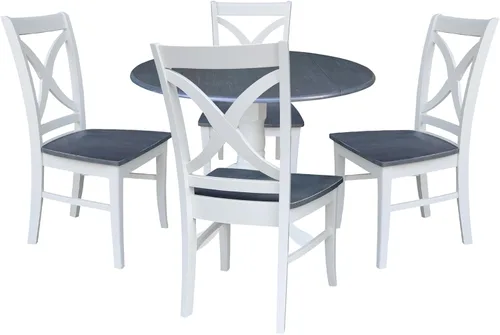 Vista 13 de IC INTERNATIONAL CONCEPTS Mesa de comedor de madera de hoja abatible de 42 pulgadas con 2 sillas con respaldo en X en blanco/gris jaspeado