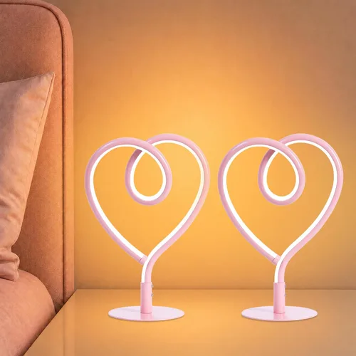 Vista 14 de Lámpara de Mesa Rosa, Lámpara de Escritorio Corazón Ajustable Sin Escalas 3CCT 2700K/4000K/6500K con Adaptador USB, Pequeña Lámpara de Noche
