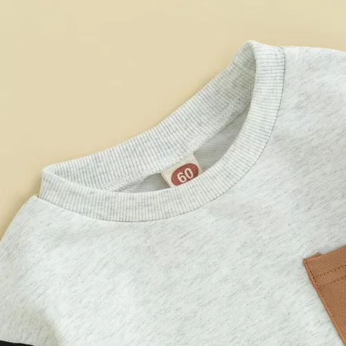 Vista 72 de Mameluco de manga larga con bloques de color para bebé, niño, niña, con bolsillo, cuello redondo, sudadera básica para otoño e invierno