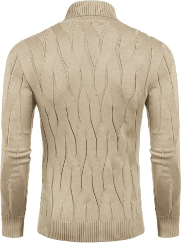 Vista 5 de COOFANDY Suéter de cuello alto para hombre, suéter de punto casual